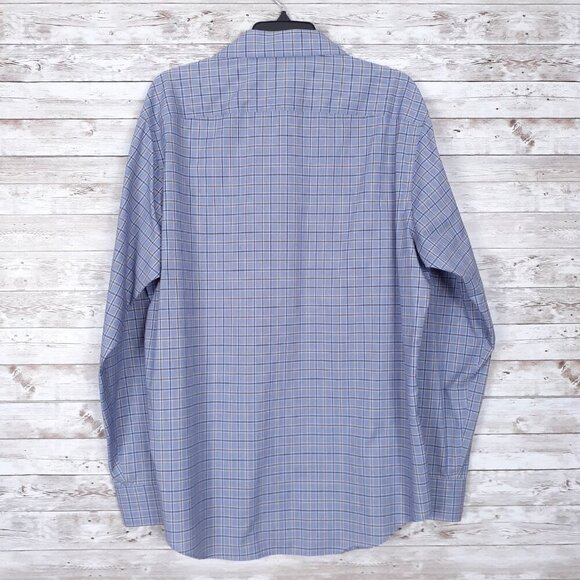 Egara Mens Button Up Shirt L Non Iron Modern Fit Blue Plaid 403 - Picture 2 of 5